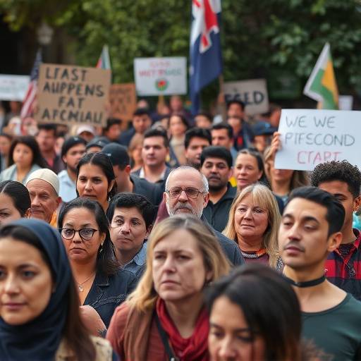 A diverse group of people participating in a peaceful protest.