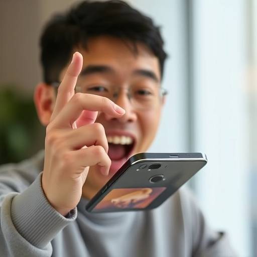 A person unboxing a new foldable smartphone, showcasing its innovative hinge mechanism.
