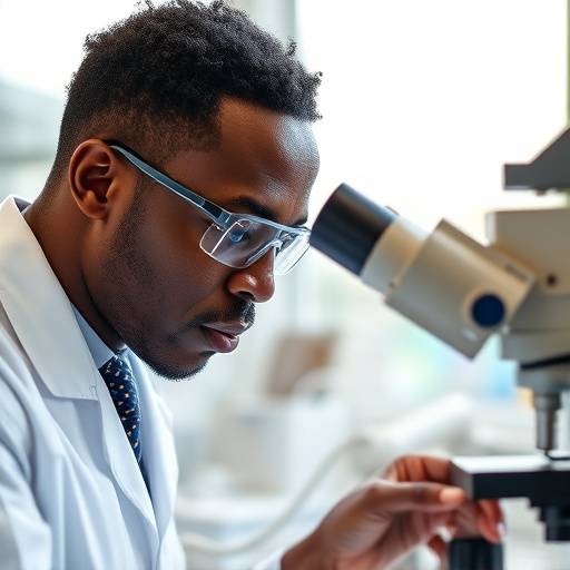 A researcher working in a laboratory in an African research institute.