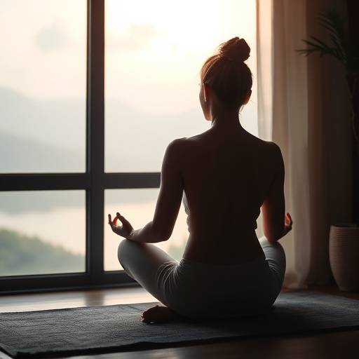 A serene image of someone meditating by a window