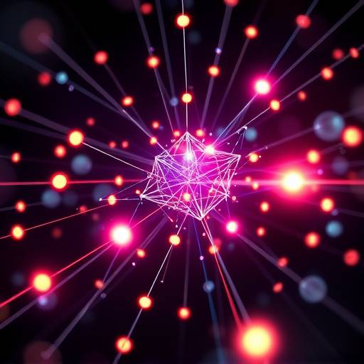 An abstract visualization of quantum computing concepts, with glowing qubits and complex interconnected lines.