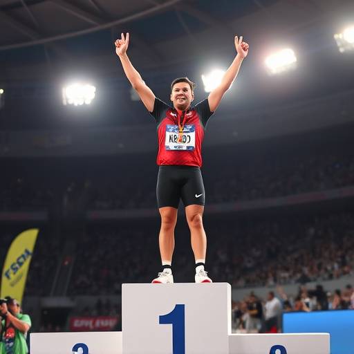 An athlete celebrating a victory on a podium.