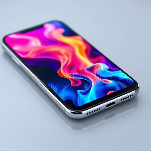 Close-up of a sleek, modern smartphone with a vibrant display, showcasing an AI-generated artwork.